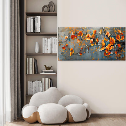 Orange Ginkgo Blossom Branch Wall Art Canvas Office Home Room Framed 120x60cm