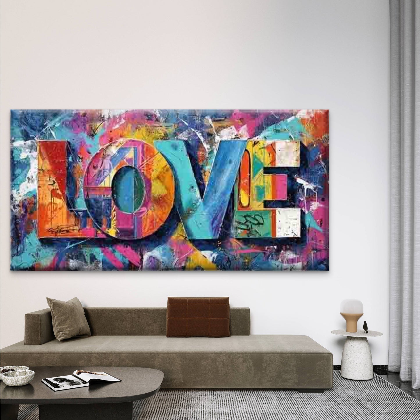 Touch of Love in Vibrant Colors Wall Art Canvas Office Home Room Framed 120x60cm