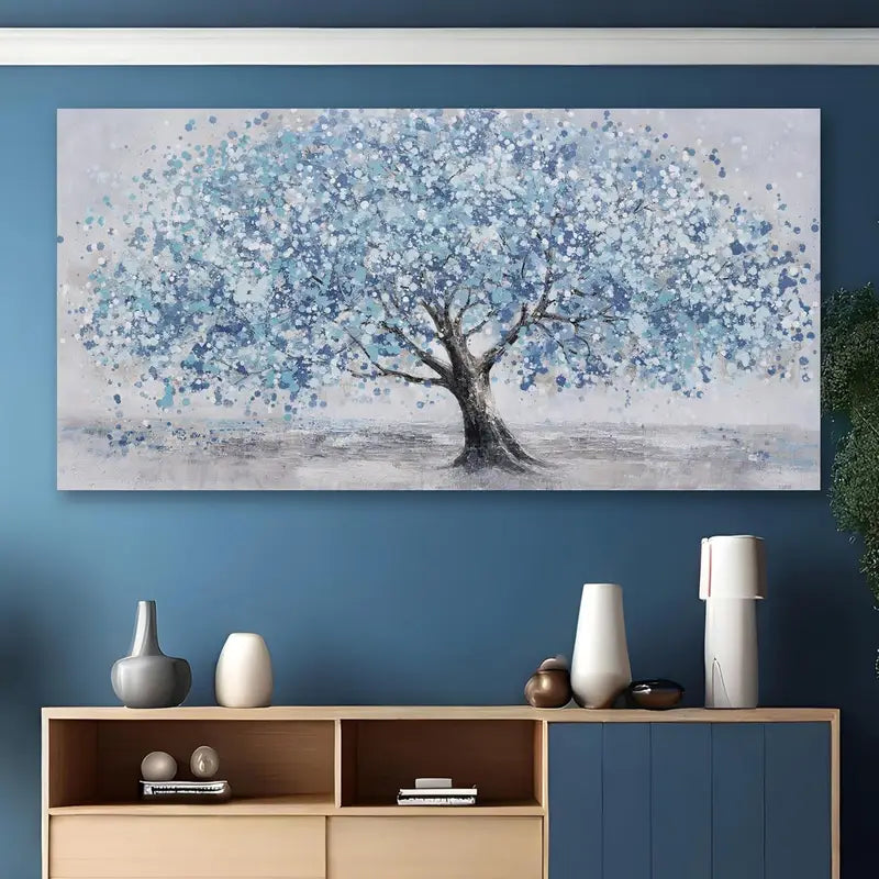 Blue Tree wall canvas office home room framed 120x60cm - Bella Home Decor