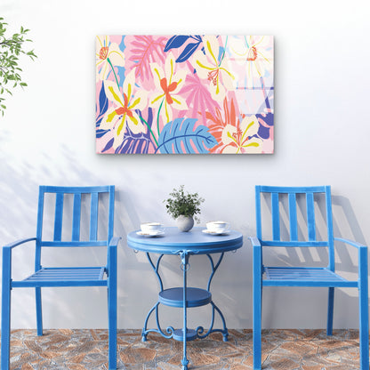Bright Tropical Hibiscus Palm Leaf Acrylic Glass Printing Wall Art Australian Made Quality