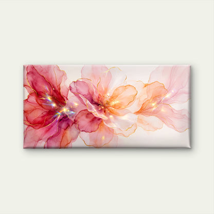 Abstract Pink Floral Watercolor Gold Sparkles Peach Wall Art Canvas Office Home Room Framed 120x60cm