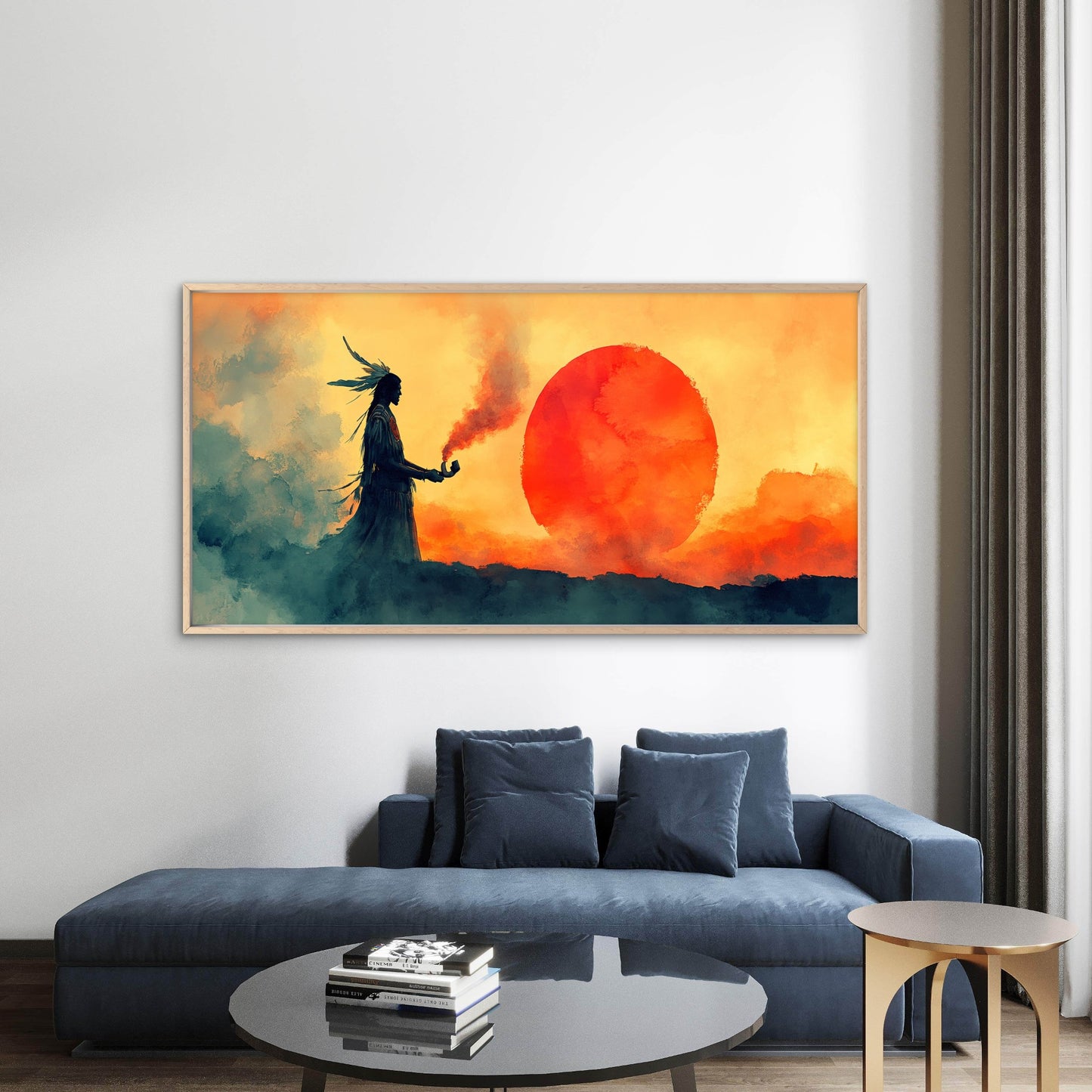 Native American Sacred Pipe Wall Art Canvas Office Home Room Framed 120x60cm