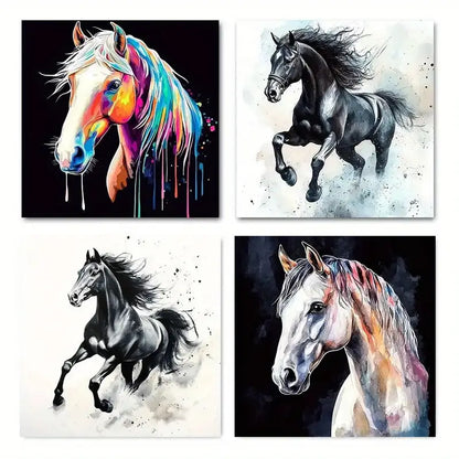 4pcs Colorful Running Horses Wall Art Canvas Framed - Bella Home Decor