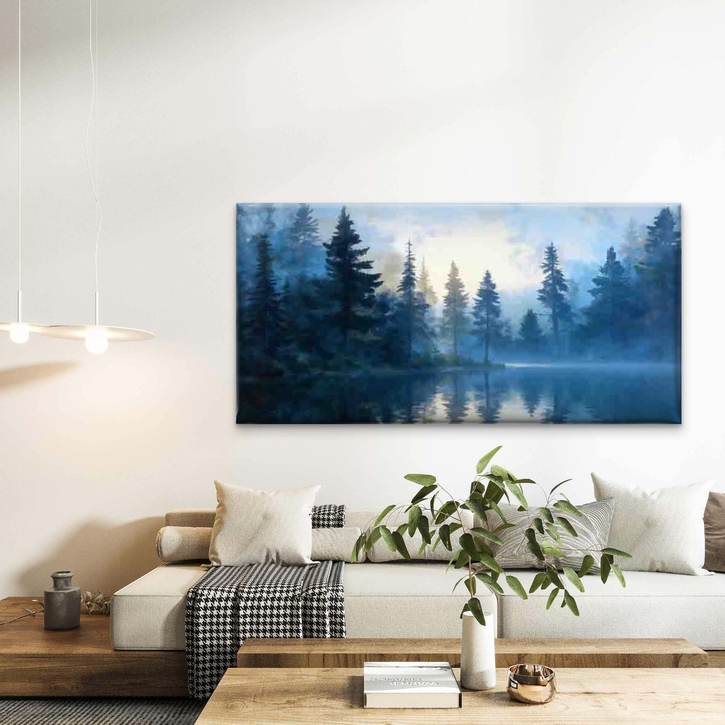 Minimalist Misty Forest Lake Wall Art Canvas Office Home Room Framed 120x60cm