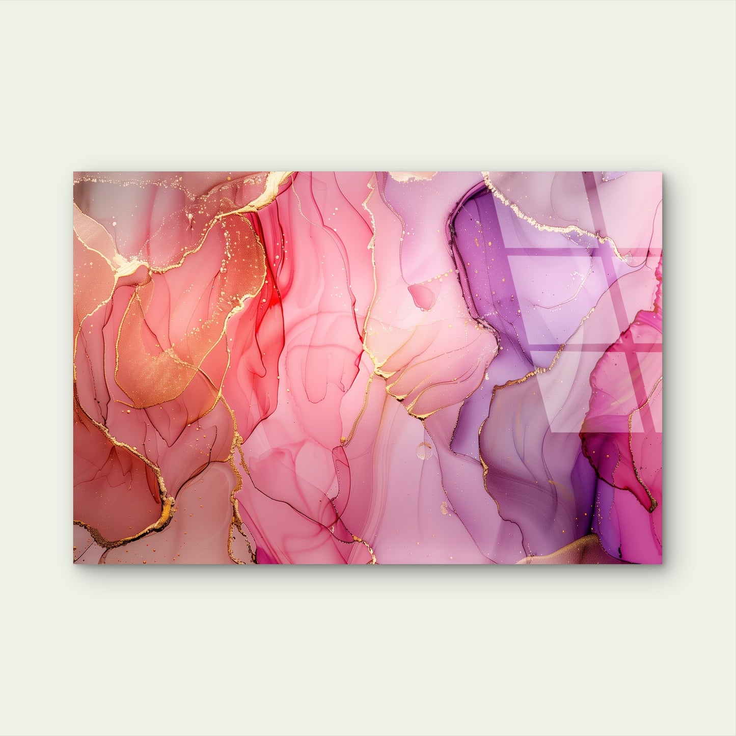 Pink And Purple Abstract Alcohol Ink With Gold Veins Acrylic Glass Printing Wall Art Australian Made Quality