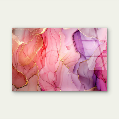 Pink And Purple Abstract Alcohol Ink With Gold Veins Acrylic Glass Printing Wall Art Australian Made Quality