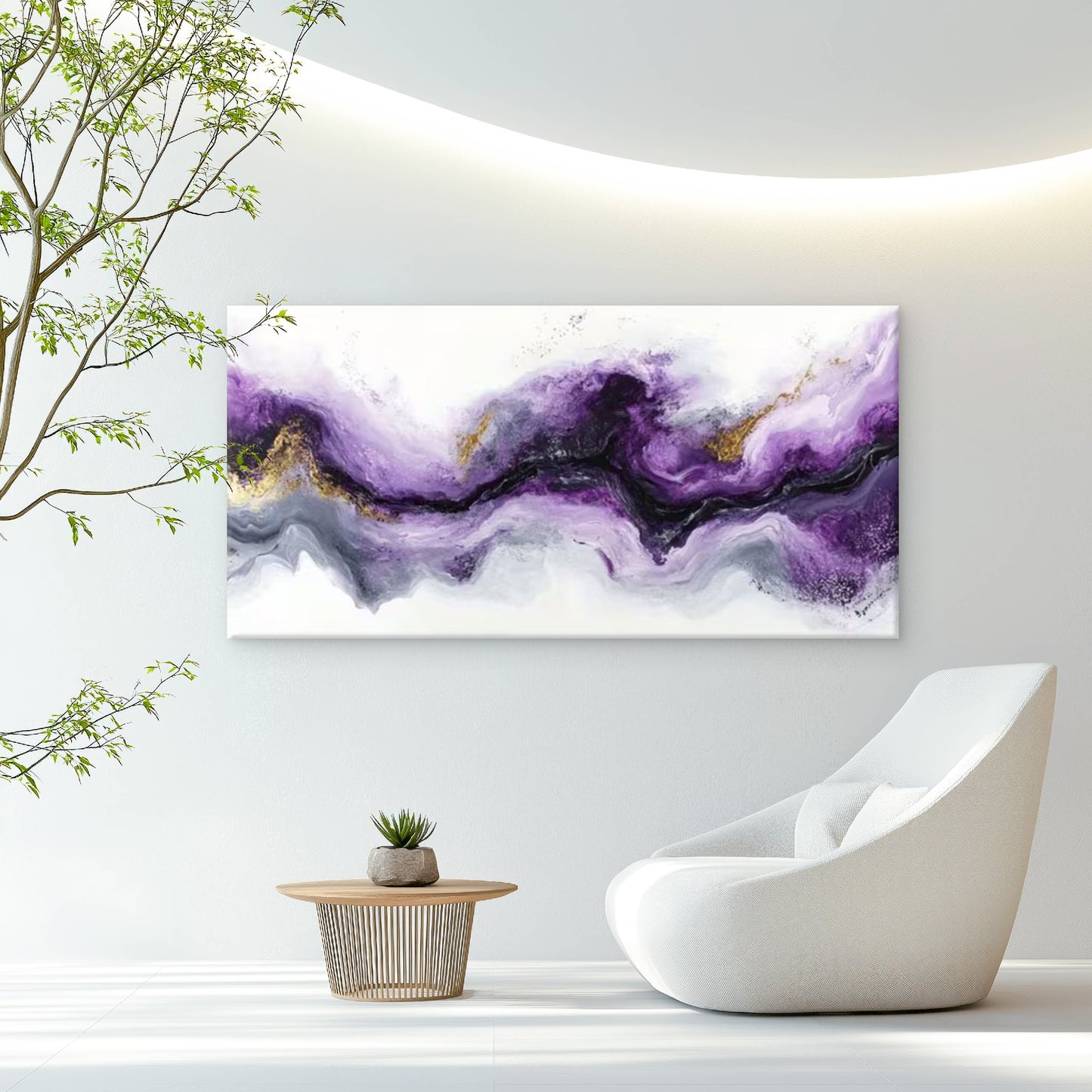 Purple Hues with Golden Accents Wall Art Canvas Office Home Room Framed 120x60cm