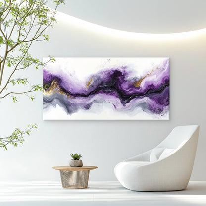 Purple Hues with Golden Accents Wall Art Canvas Office Home Room Framed 120x60cm