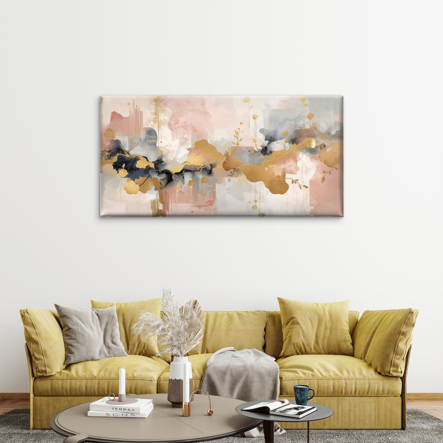 Elegant Pink Gold Leaf Foil Wall Art Canvas Office Home Room Framed 120x60cm