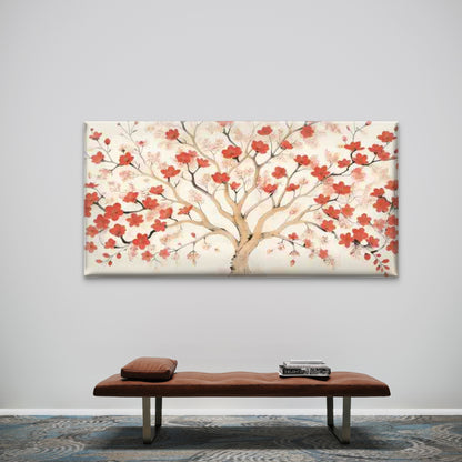 Red Blossom Tree Painting Wall Art Canvas Office Home Room Framed 120x60cm