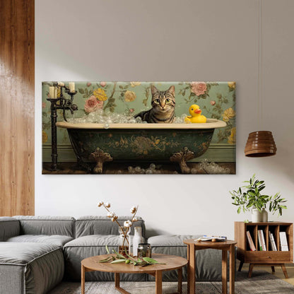 Vintage Bathtub with Rubber Duck & Bubbles Wall Art Canvas Office Home Room Framed 120x60cm