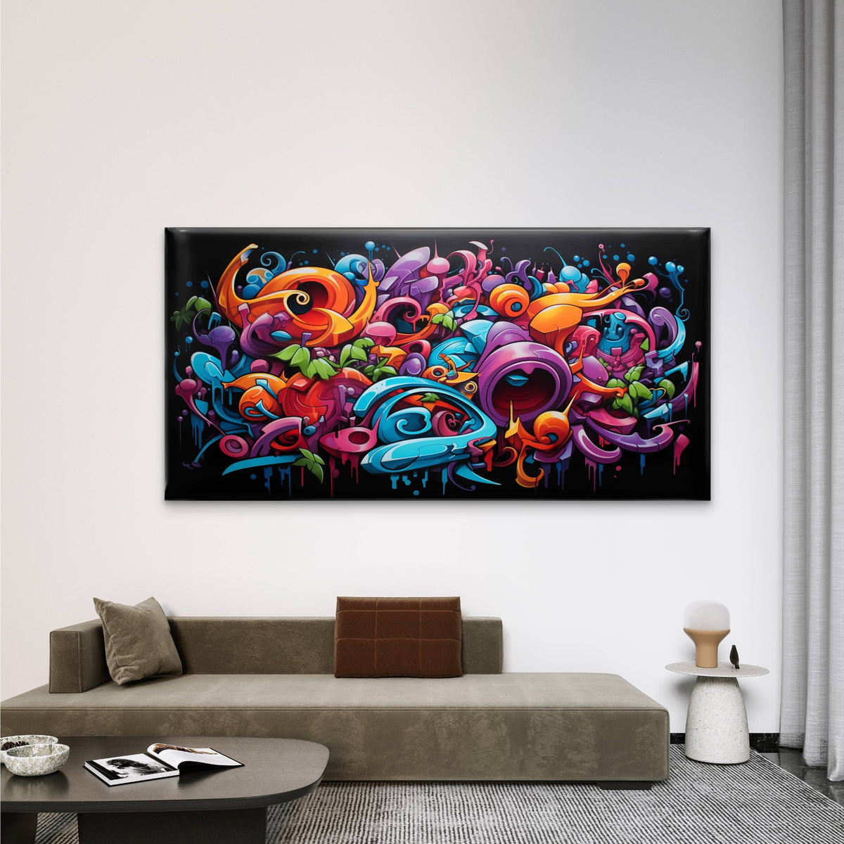 Vibrant Graffiti Abstract Wall Art Canvas Office Home Room Framed 120x60cm