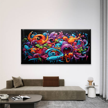 Vibrant Graffiti Abstract Wall Art Canvas Office Home Room Framed 120x60cm