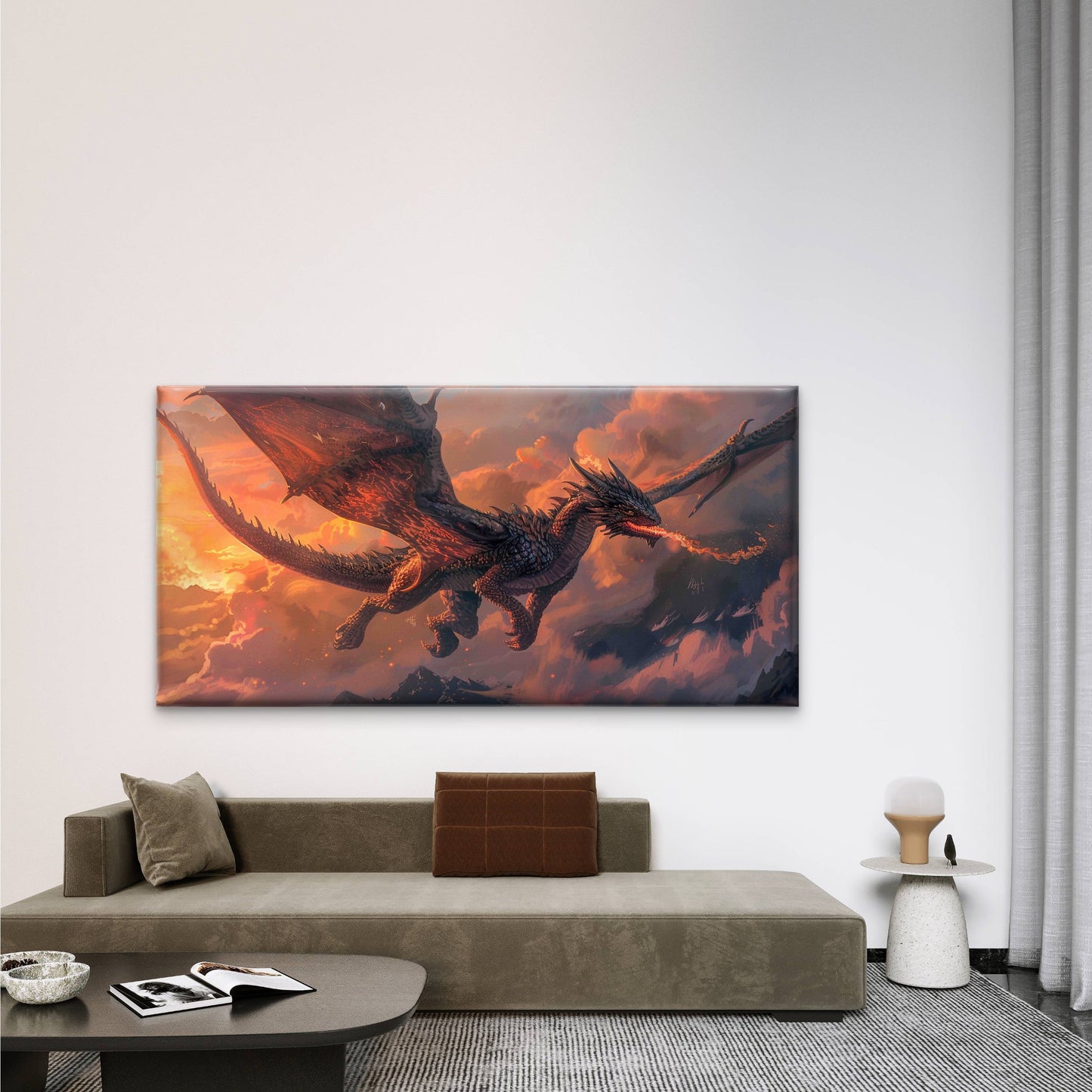 A Majestic Dragon with Wings Wall Art Canvas Office Home Room Framed 120x60cm