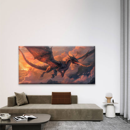 A Majestic Dragon with Wings Wall Art Canvas Office Home Room Framed 120x60cm