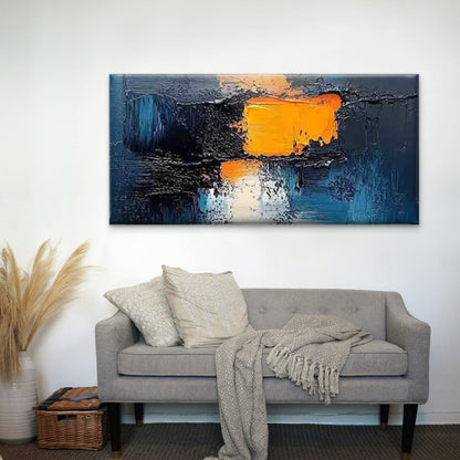 Abstract Swirling Blue Orange Wall Art Canvas Office Home Room Framed 120x60cm - Bella Home Decor