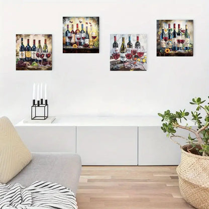 4pcs Sunflower & Wine Bar Theme Wall Art Canvas Framed