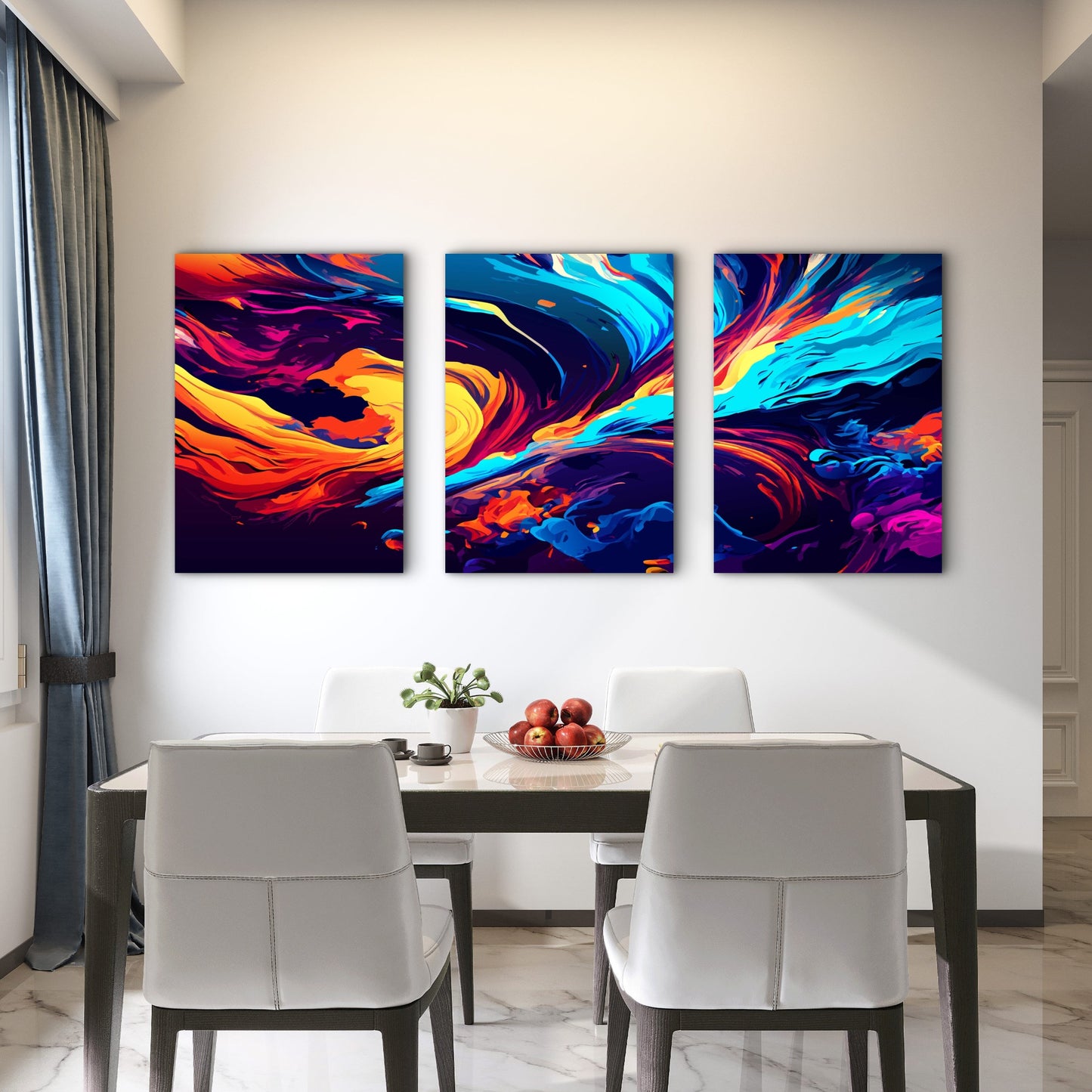 3pcs Bold Colorful Liquid Motion Wall Art Set Canvas Framed 50x70cm - High Quality Print 100% Australian Made Wall Canvas Ready to Hang - Bella Home Decor
