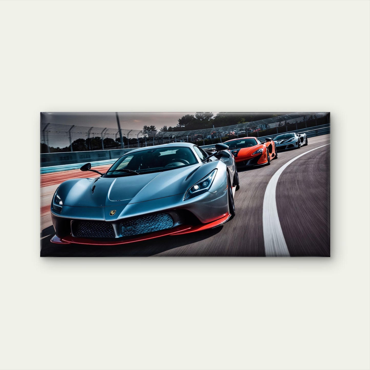Silver and red supercars racing Wall Art Canvas Office Home Room Framed 120x60cm