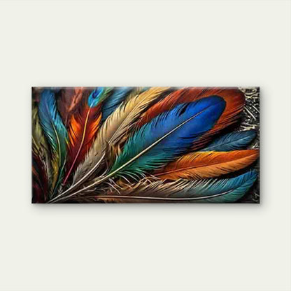 Vibrant Multicolored Feather Wall Art Canvas Office Home Room Framed 120x60cm - Bella Home Decor