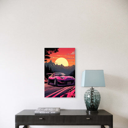 Sports Car Sunset Mountain Scenery Metal Print Ready to Hang