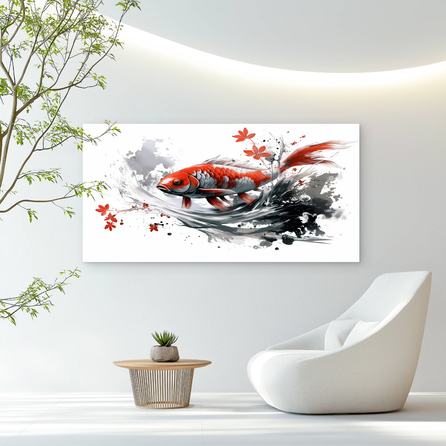 Vibrant Red Koi Fish Wall Art Canvas Office Home Room Framed 120x60cm