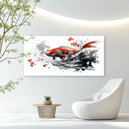 Vibrant Red Koi Fish Wall Art Canvas Office Home Room Framed 120x60cm