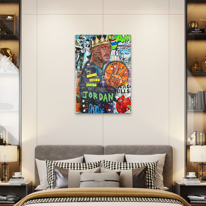 Graffiti Crowned Basketballer Staring Calmly 40x60cm Metal Print Ready to Hang - Bella Home Decor