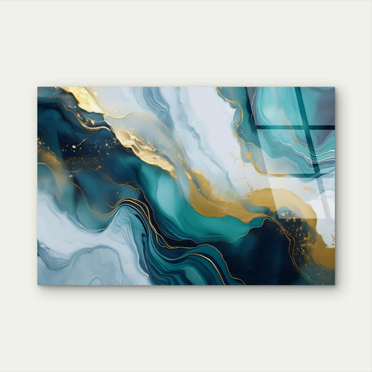 Navy Turquoise Emerald Agate Shimmer Acrylic Glass Printing Wall Art Australian Made Quality