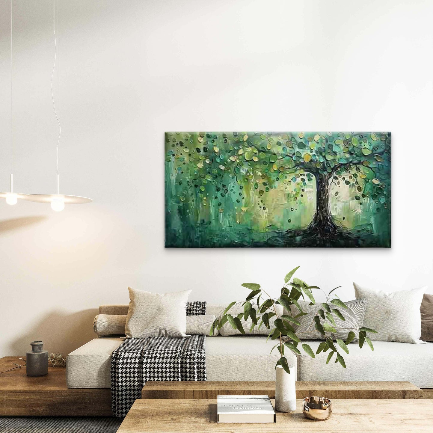 Abstract Tree with Green Leaves Wall Art Canvas Office Home Room Framed 120x60cm - Bella Home Decor