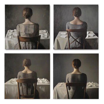 4pcs Elegant Back View Of Women In Modern Dress Wall Art Canvas Framed