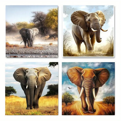 4pcs Elephan Elegant Modern Wall Art Canvas Framed