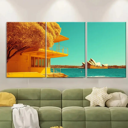 3pcs Sydney Opera & Byron Bay Australia Wall Art Set Canvas Framed 50x70cm - High Quality Print 100% Australian Made Wall Canvas Ready to Hang