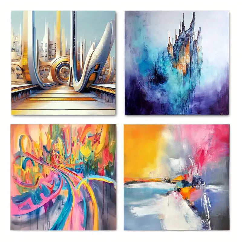 4pcs Colorful Paint Textured Abstrac Wall Art Canvas Framed