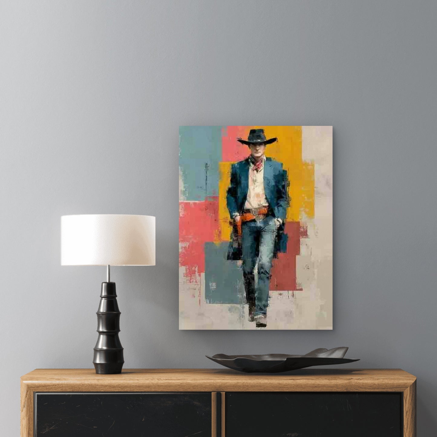 Colorful Abstract Cowboy Metal Print Ready to Hang