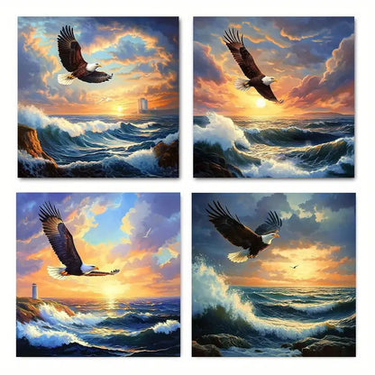4pcs Painting Scenic Lighthous Wall Art Canvas Framed