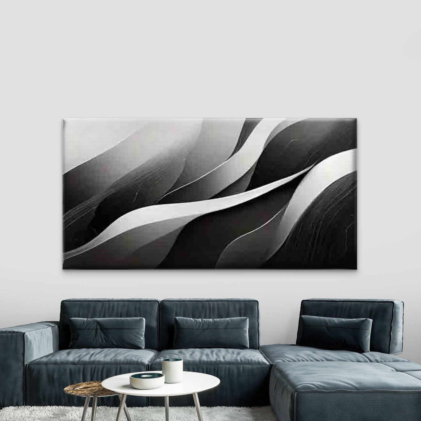 Abstract Black And White Wall Art Canvas Office Home Room Framed 120x60cm