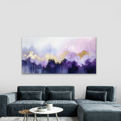 Elegant Purple Waves Golden Wall Art Canvas Office Home Room Framed 120x60cm