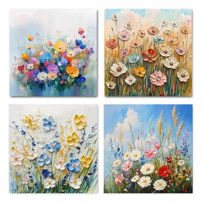 4pcs Elegant abstract Colorful wildflowers   Wall Art Canvas Framed