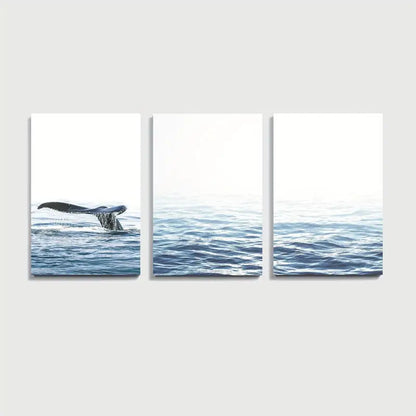 3pcs Whale Tail Ocean Coastal Blue Art Wall Art Set Canvas Framed 40x60cm - High Quality Print 100% Australian Made Wall Canvas Ready to Hang