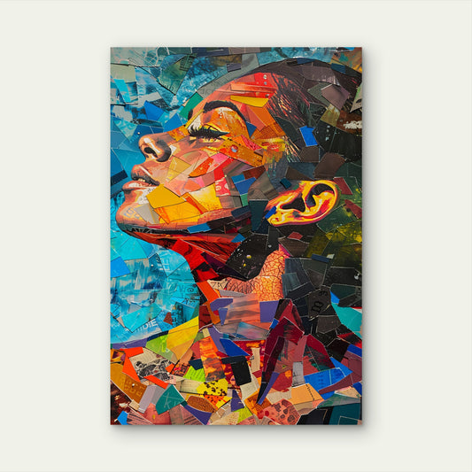 Colorful Abstract Paper Mosaic Woman Portrait 40x60cm Metal Print Ready to Hang