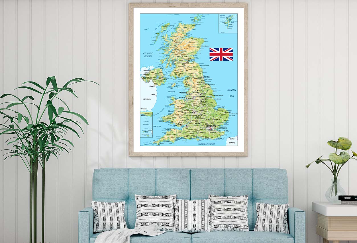 United Kingdom Physical Map Home Decor Premium Quality Poster Print Choose Your Sizes