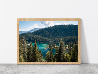 Mountain Landscapes In Switzerland Glass Framed Wall Art, Ready to Hang Quality Print Without White Border Oak