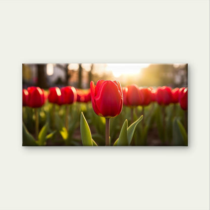 Red Tulips Flower Garden Spring Sunrise Wall Art Canvas Office Home Framed 120x60cm - Bella Home Decor