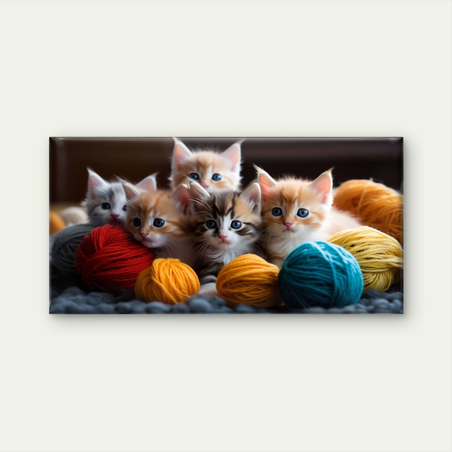 Cute Fluffy Kittens Playing Wool Yarn Balls Wall Art Canvas Office Home Room Framed 120x60cm