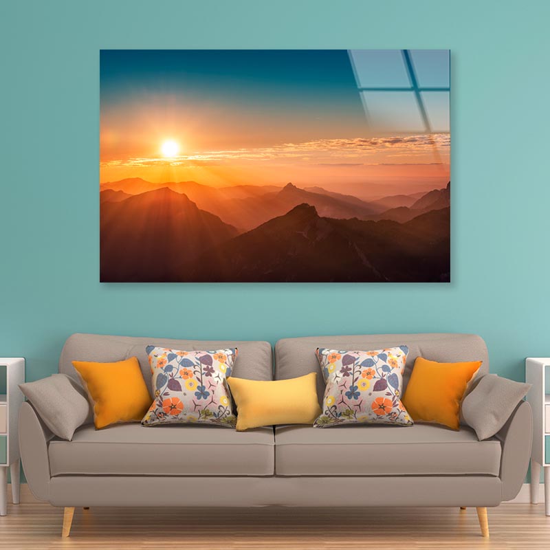 Colorful Sunset on Top of Austrian Mountain Alps Acrylic Glass Print Tempered Glass Wall Art 100% Made in Australia Ready to Hang - Bella Home Decor
