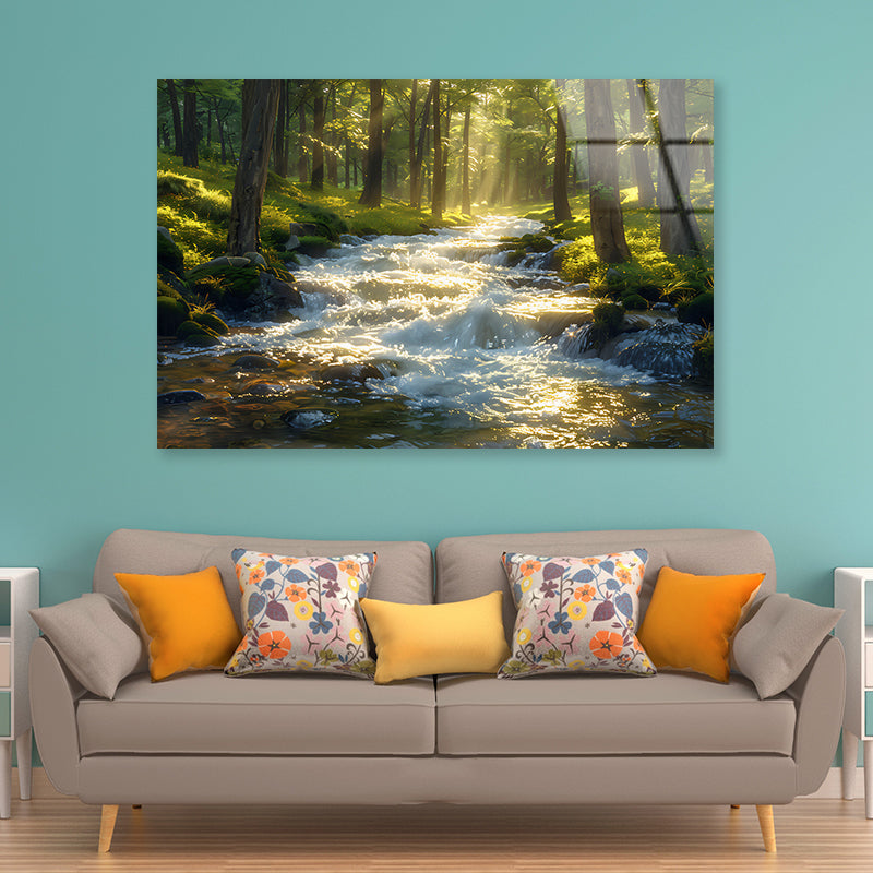 Autumn Forest, River Acrylic Glass Print Tempered Glass Wall Art 100% Made in Australia Ready to Hang - Bella Home Decor