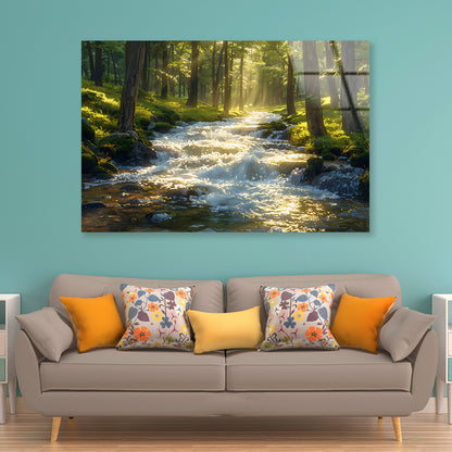 Autumn Forest, River Acrylic Glass Print Tempered Glass Wall Art 100% Made in Australia Ready to Hang - Bella Home Decor