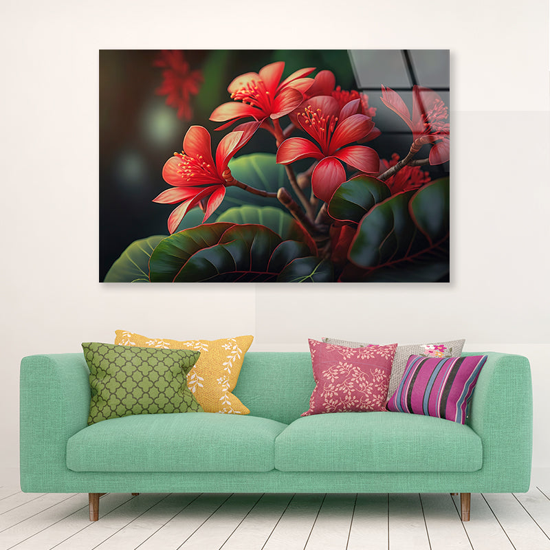 Red Tropical Flowers Acrylic Glass Print Tempered Glass Wall Art 100% Made in Australia Ready to Hang - Bella Home Decor