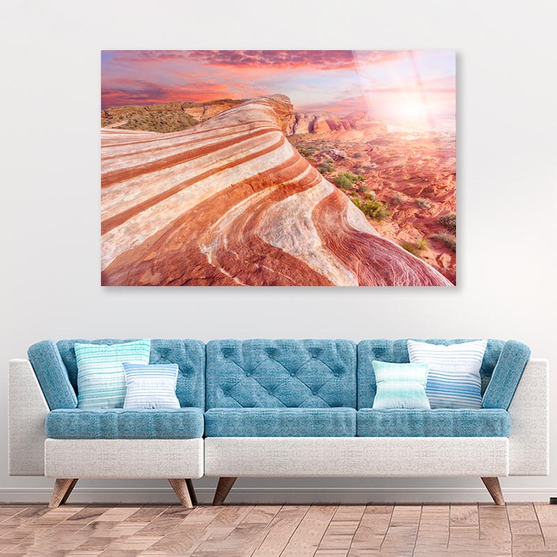 Amazing Colors and Shape of The Fire Wave Rock in Valley Of Fire State Park, Nevada, USA Acrylic Glass Print Tempered Glass Wall Art 100% Made in Australia Ready to Hang - Bella Home Decor